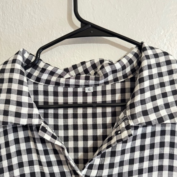 Black White Gingham Plaid Check Midi Button Down Tiered Dress XL - Picture 6 of 9